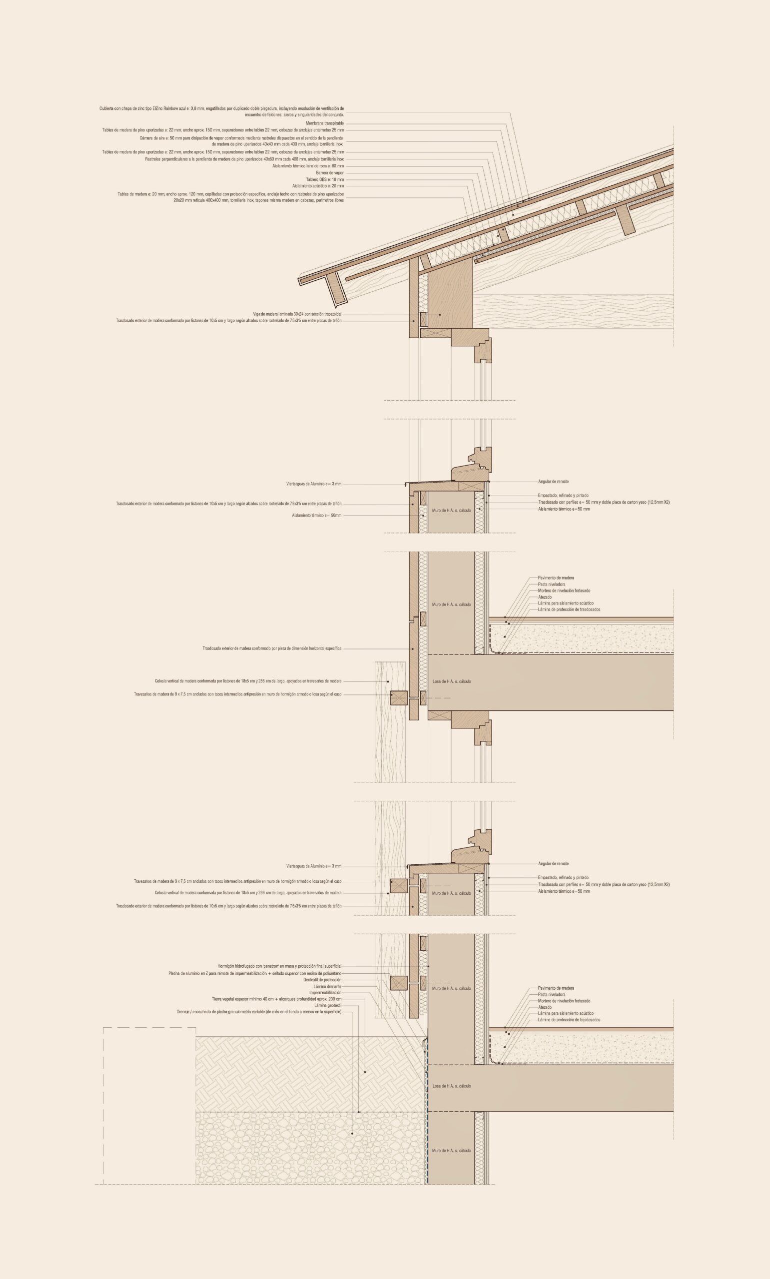 21 Detalle constructivo - casa revestida con madera quemada, cepillada y tintada