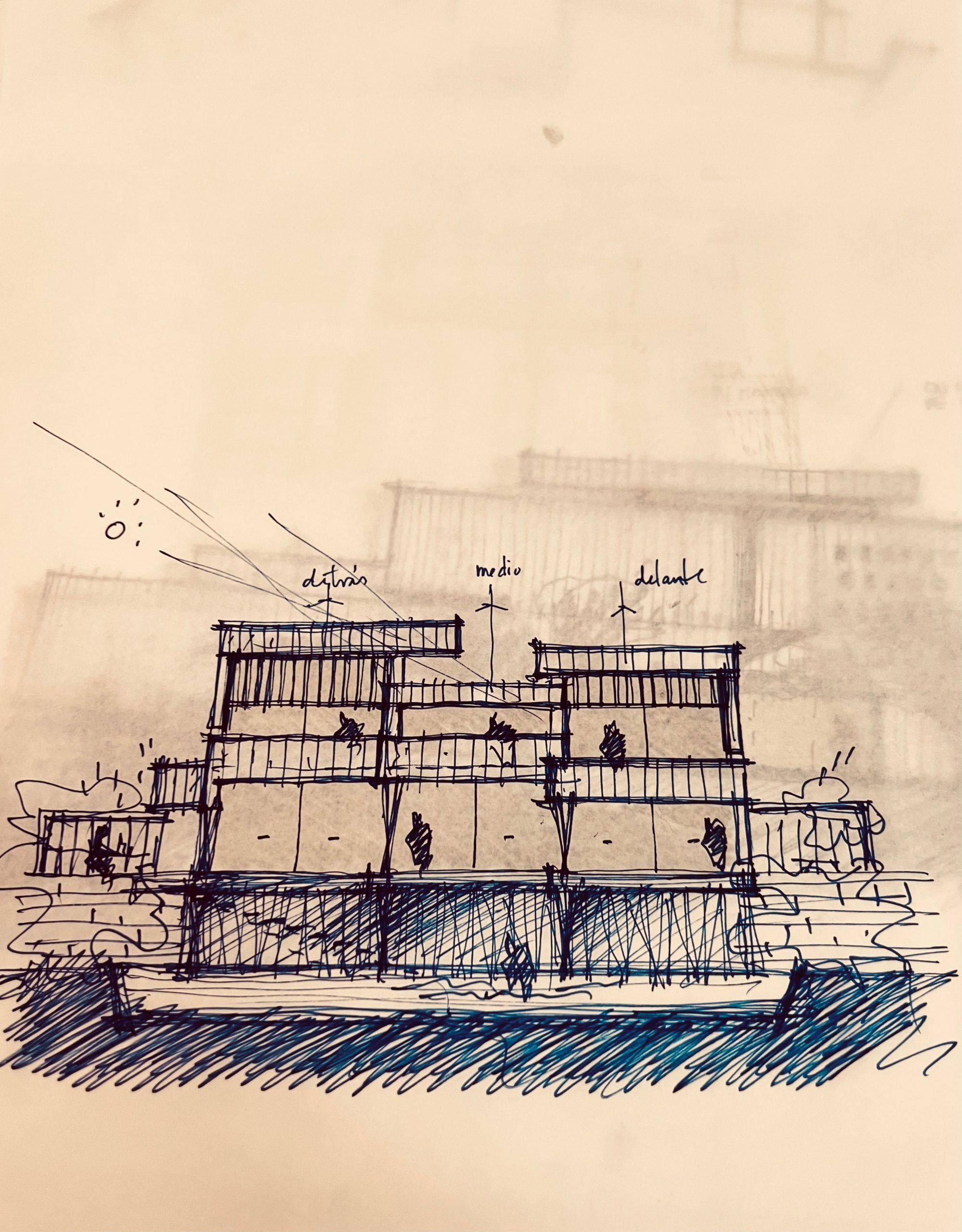 7 Croquis inicial para encaje de la fachada al barranco