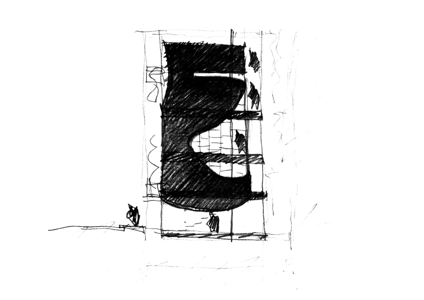 32 Croquis para la pared divisoria de la caja de escaleras