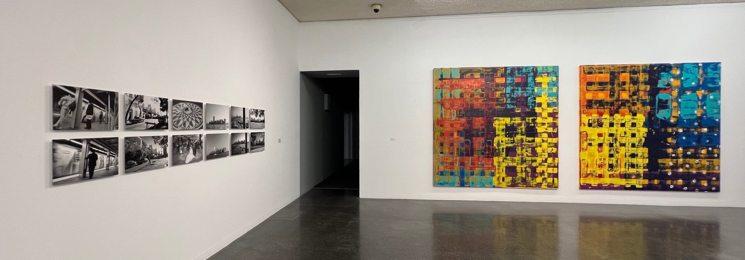 30 Vista parcial de otra de las salas. A la izquierda, Juan Antonio Castaño Collado - Serie Veinticuatro años después, Nueva York, 1992-2016. A la derecha, Juan Gopar - Palimpesto I y II, 1999.